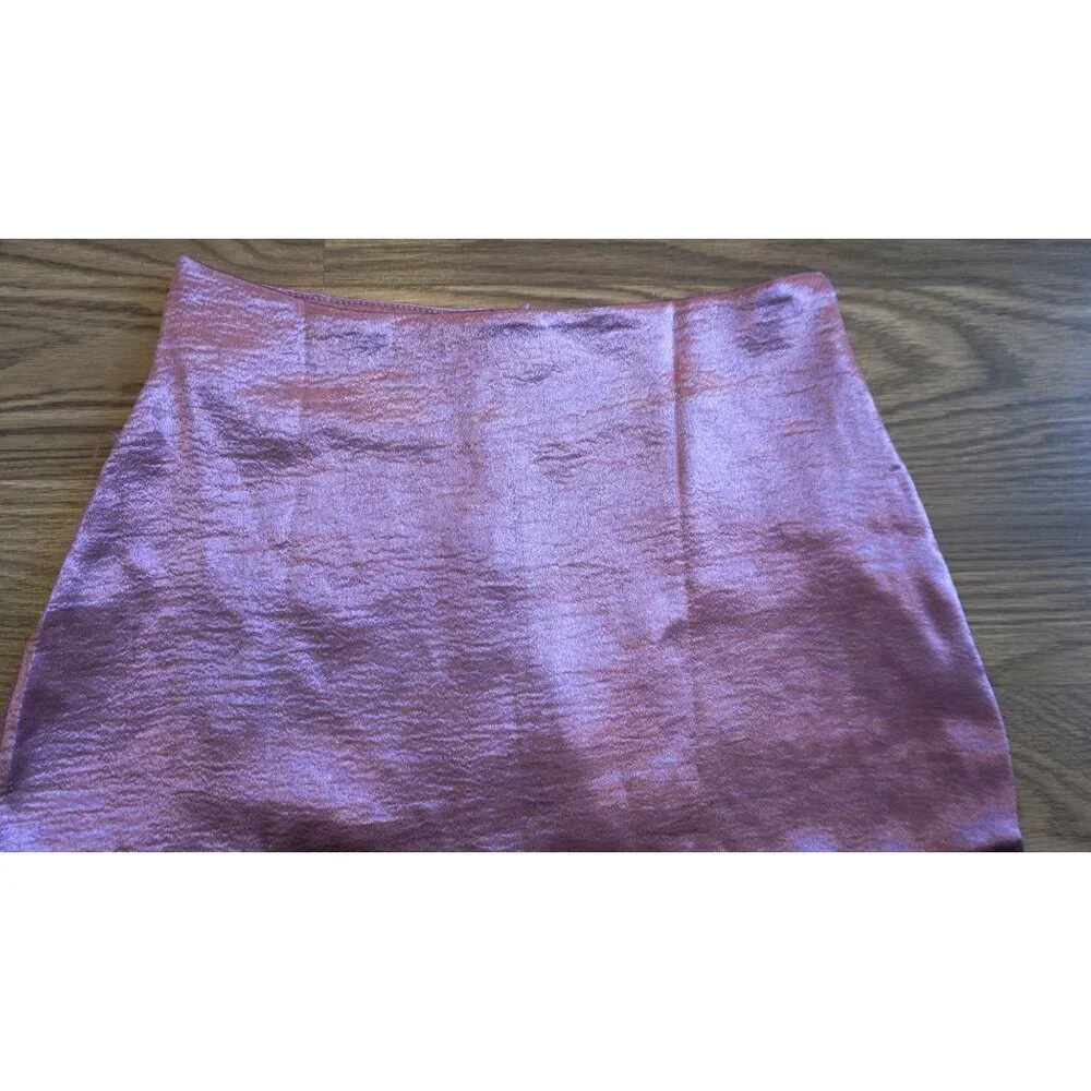 LYANER Satin Lace Trim Split Slit Hem Zipper High Wasit Mini Short Skirt, Size S - Picture 8 of 13